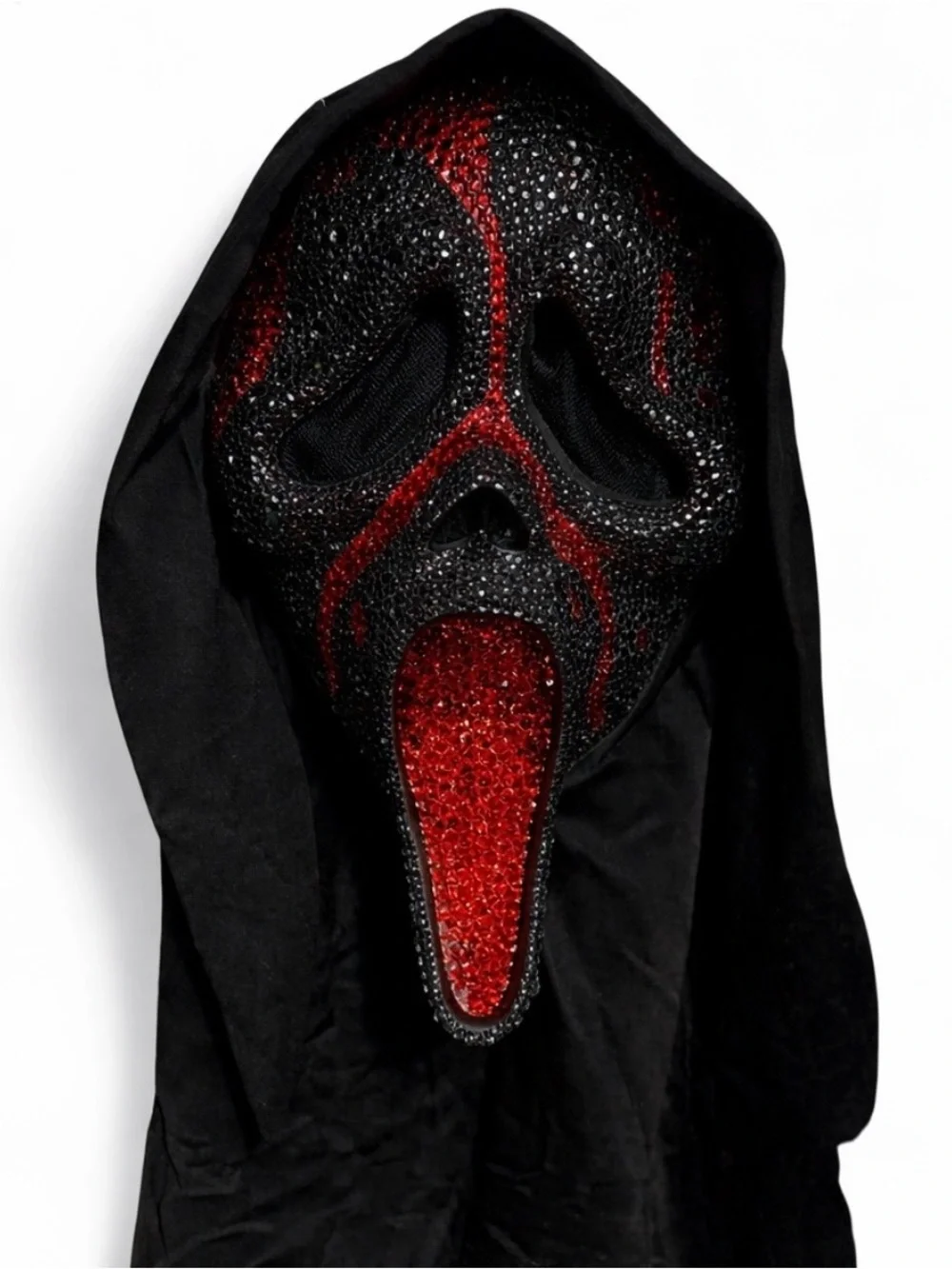 Red & Jet Black Crystal Diamond Sparkly Ghost Face Scream Horror Mask New